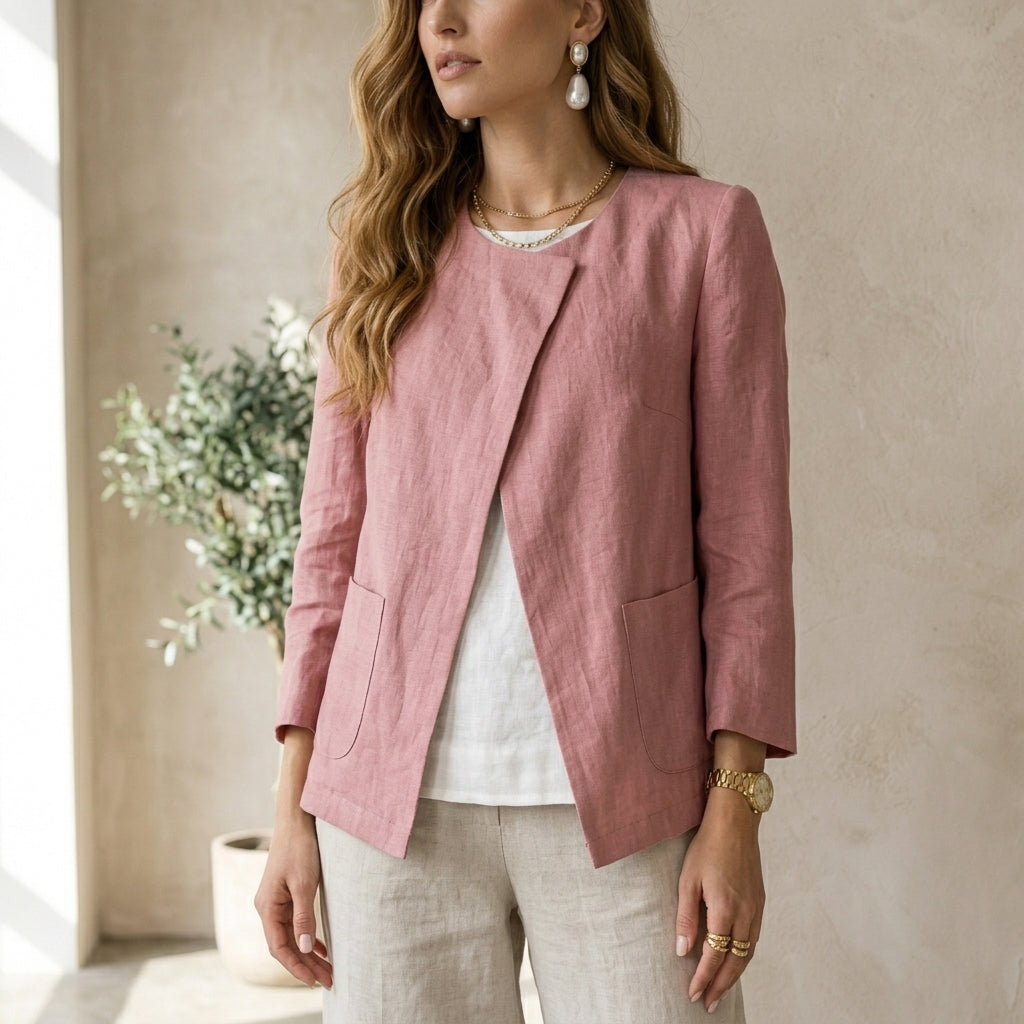 Asymmetric Dusty Rose Linen Blazer