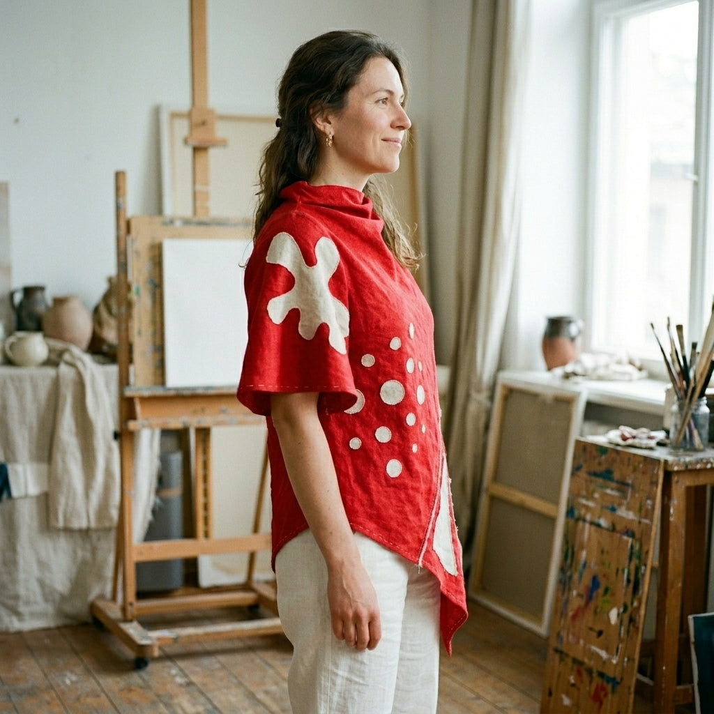 The Muse Asymmetric Linen Tunic in Crimson