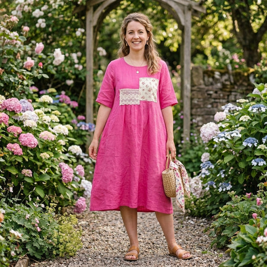 The Fuchsia Heritage Patchwork Midi Dress