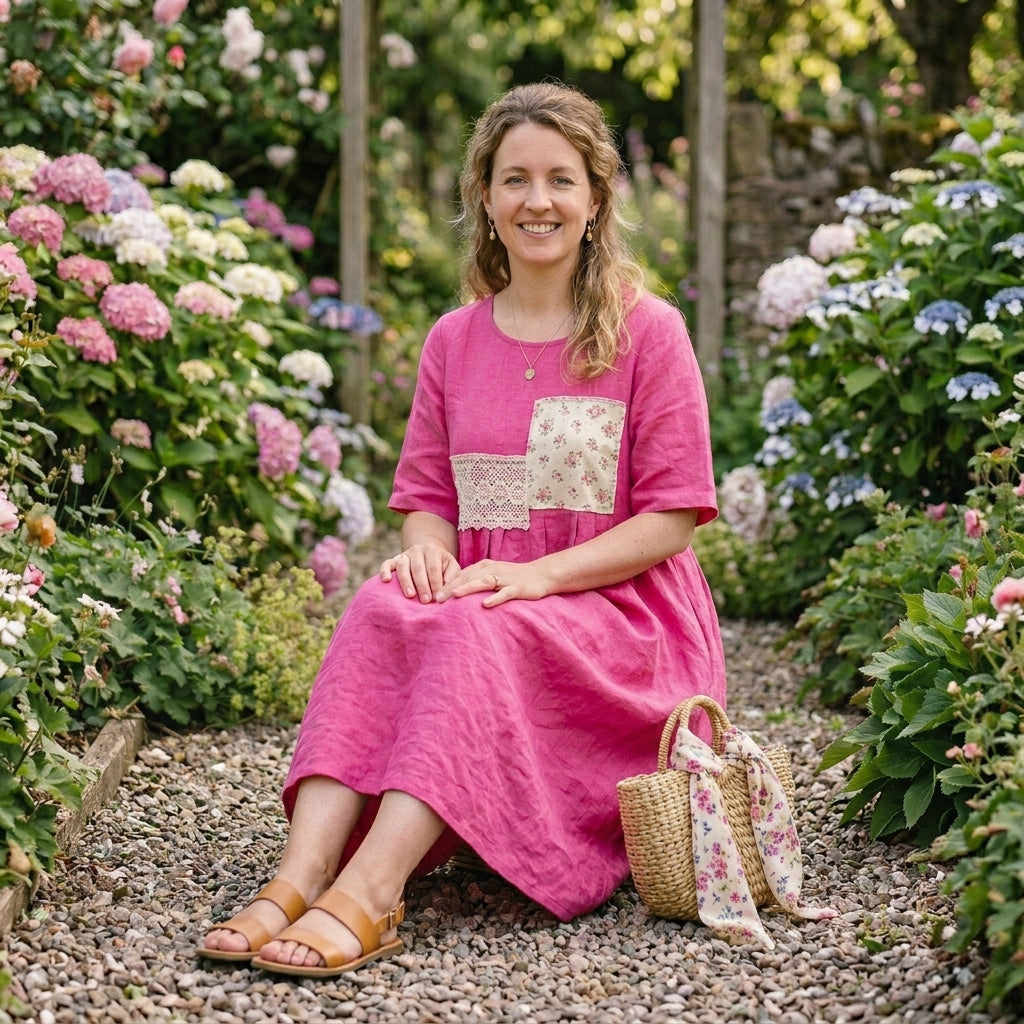 The Fuchsia Heritage Patchwork Midi Dress