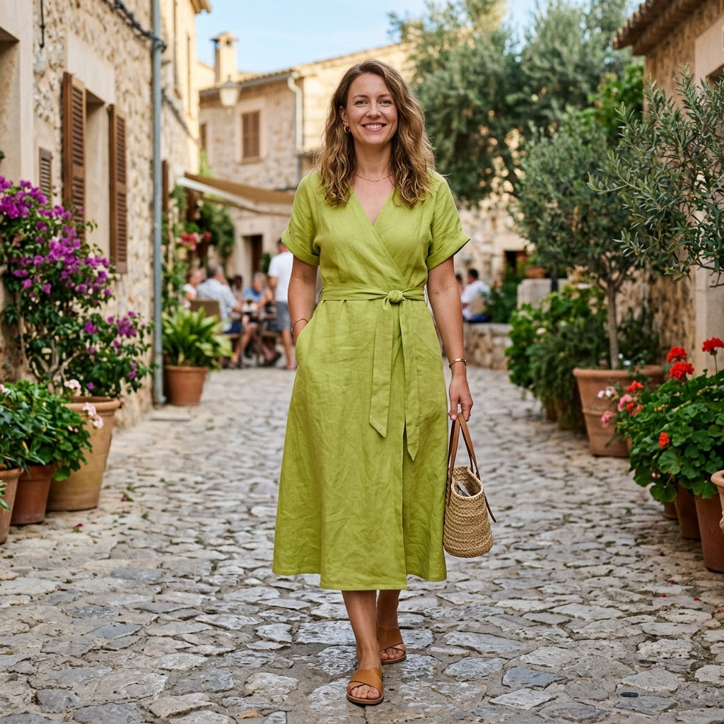 The Positano Zest Linen Wrap Dress