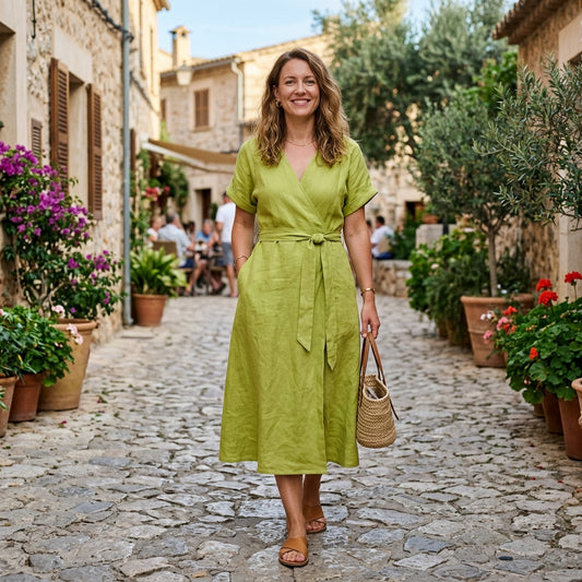 The Positano Zest Linen Wrap Dress