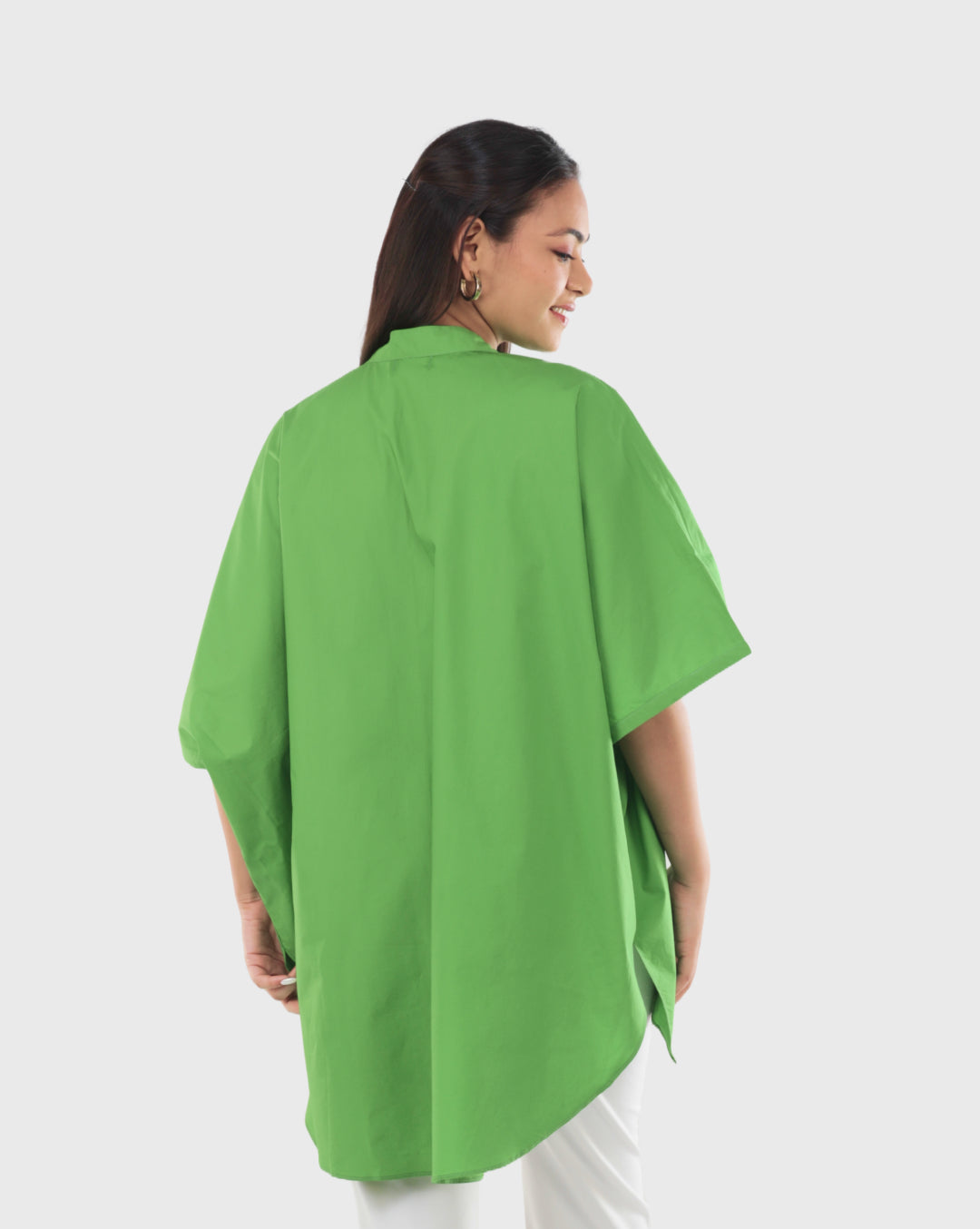 Green Cotton Shirt with Beaded Butterfly Patch