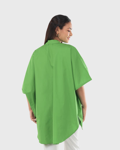 Green Cotton Shirt with Beaded Butterfly Patch