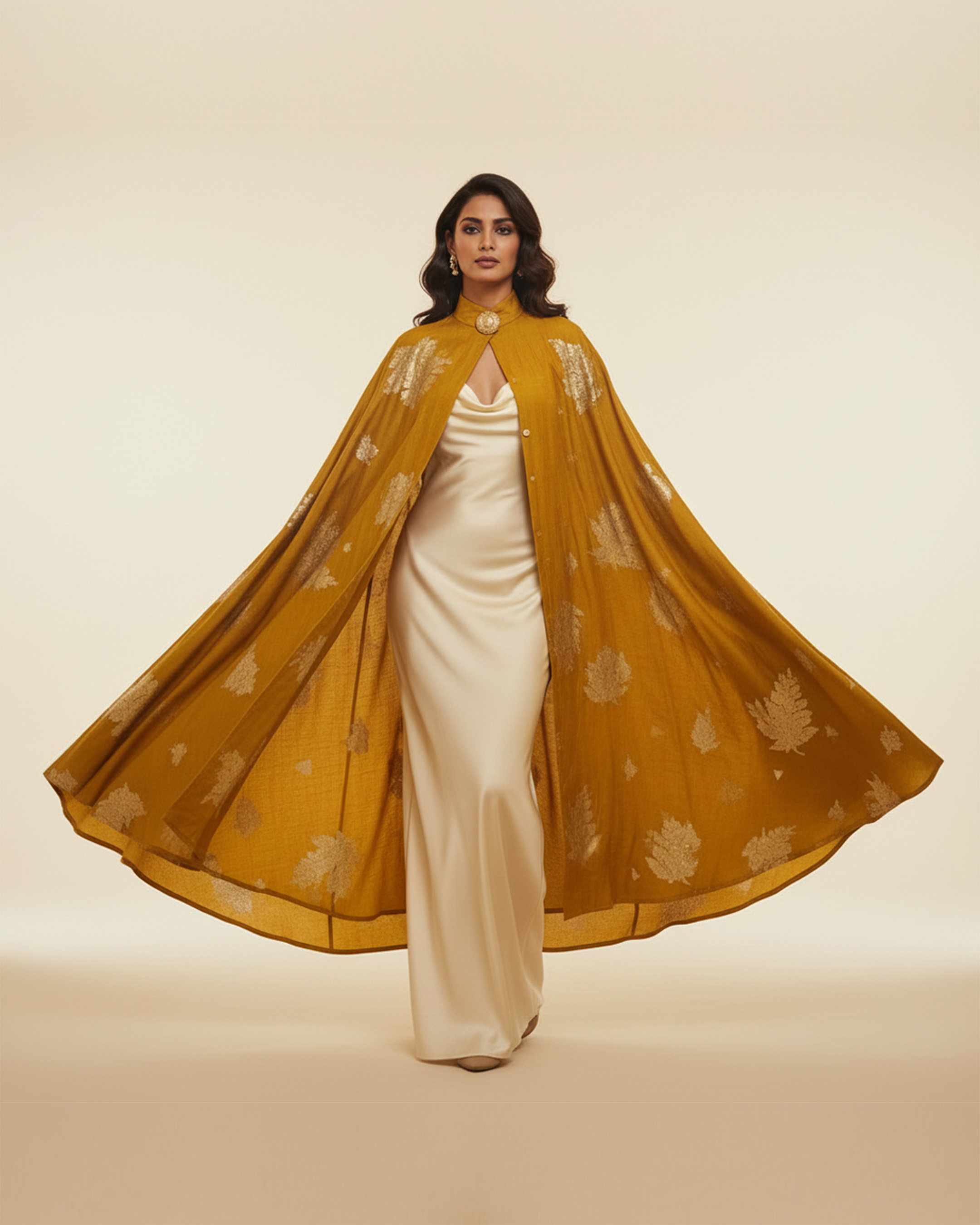 The 'Marigold Apex' Chanderi Cape