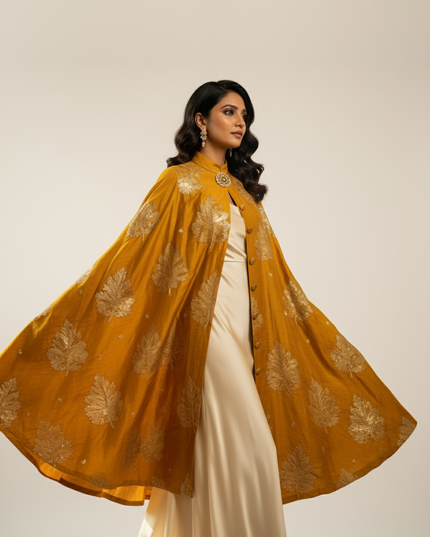 The 'Marigold Apex' Chanderi Cape