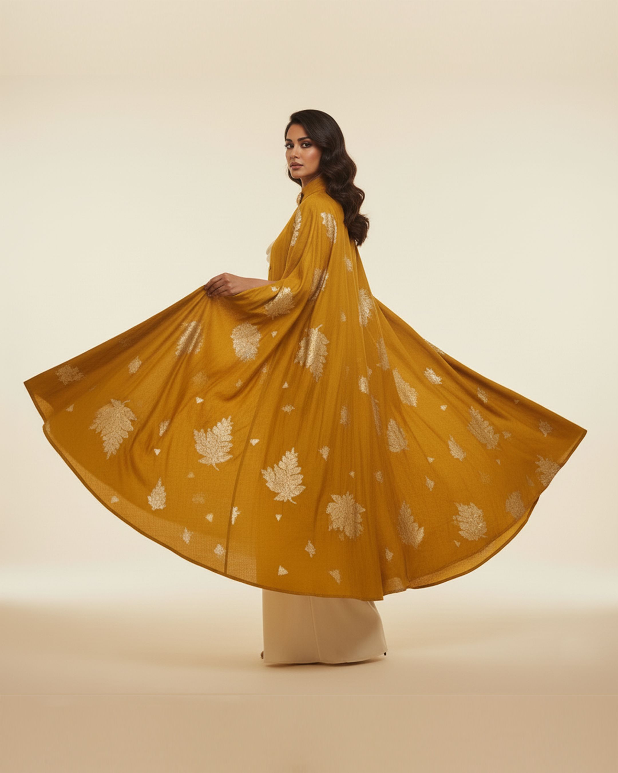 The 'Marigold Apex' Chanderi Cape